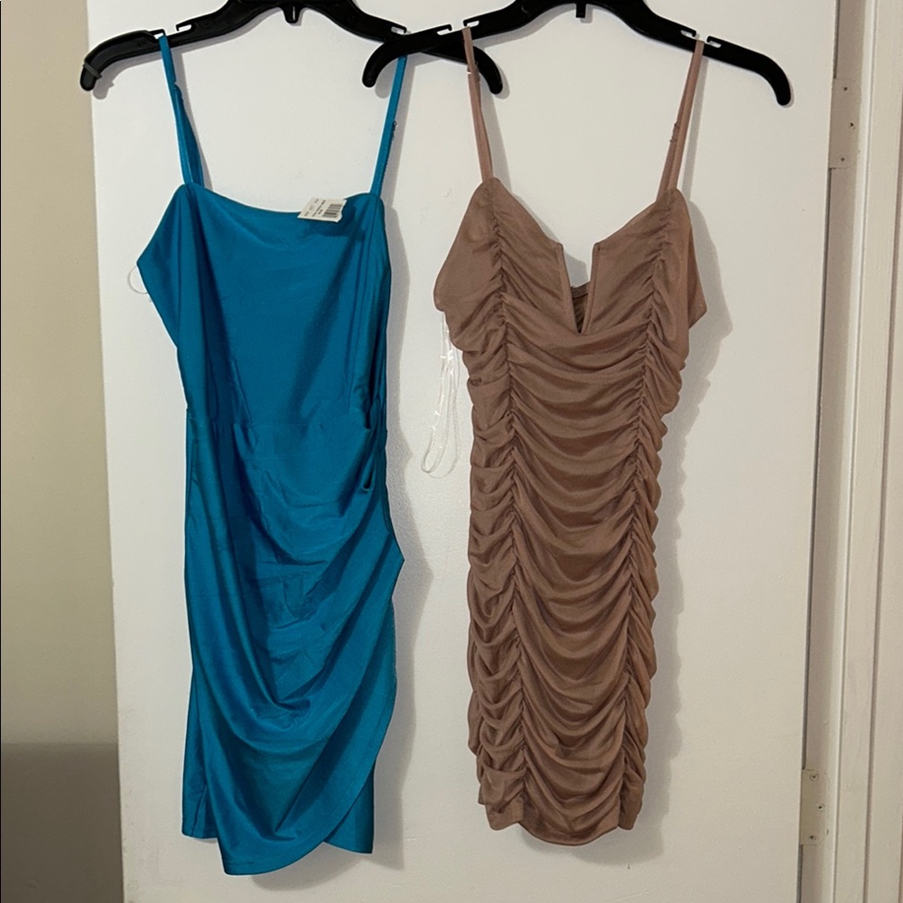 Elegant Blue and Tan Dresses